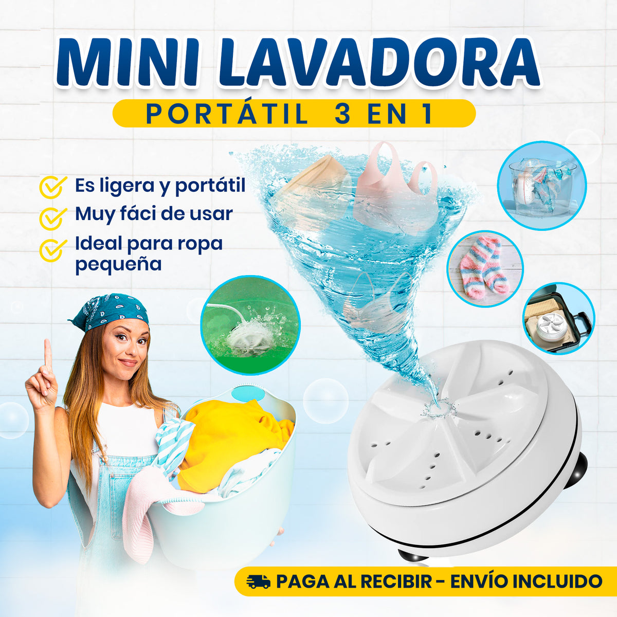 Mini Lavadora Portátil | Lavá ropa, trastes y verduras fácilmente