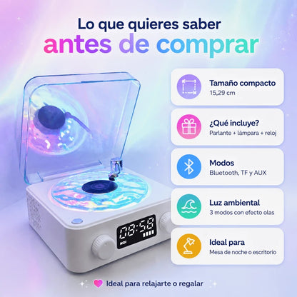 Lámpara + Parlante Tocadiscos: Música, luz, decoración y Magia en segundos ✨