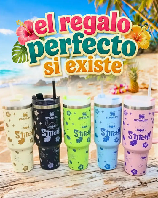 TERMO TIPO STHANLEY DE STICH | Lleva tu bebida fría o caliente por horas y con estilo🌺