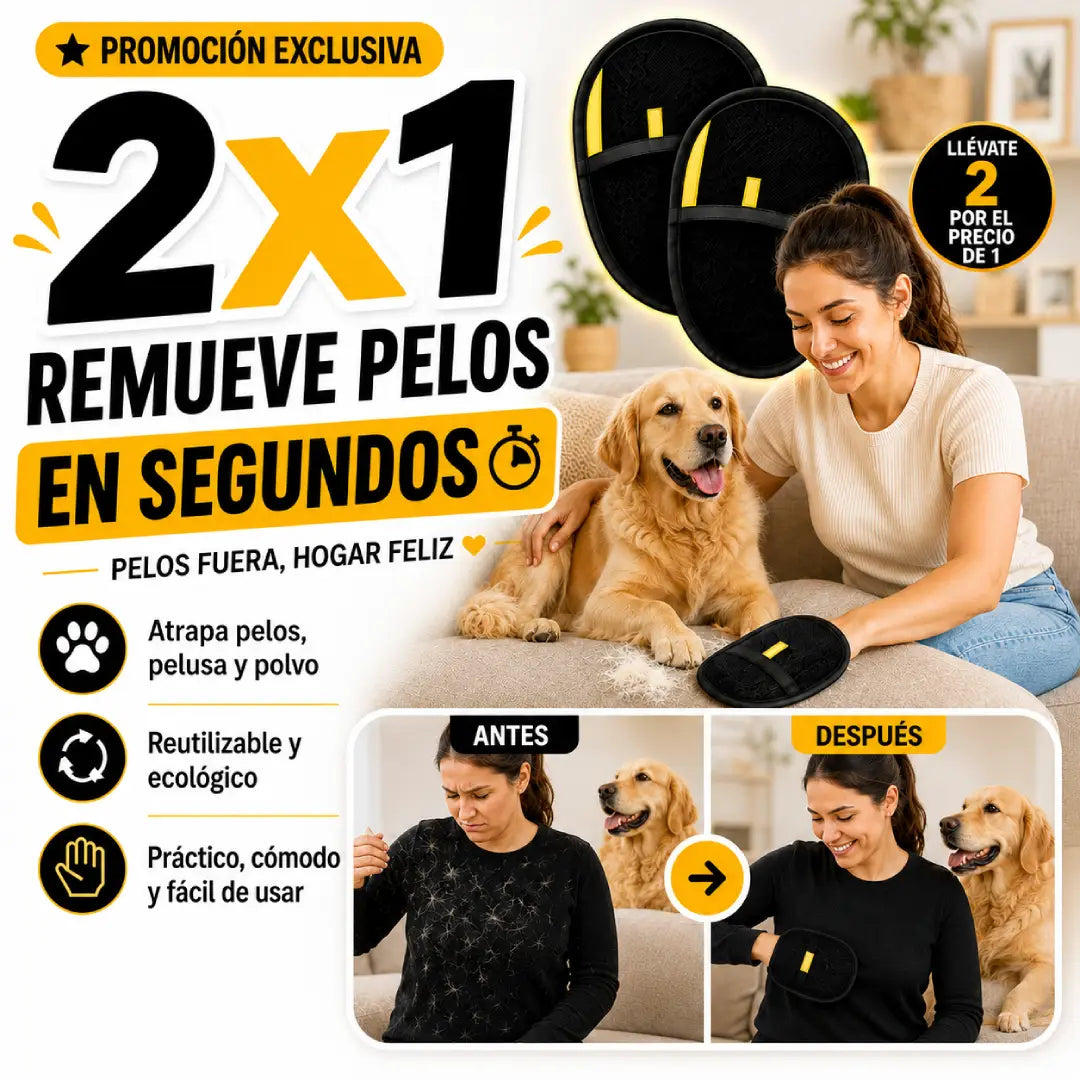 GUANTE QUITAPELOS 2X1: Elimina el Pelo de tu Mascota en Segundos Mientras la Consientes