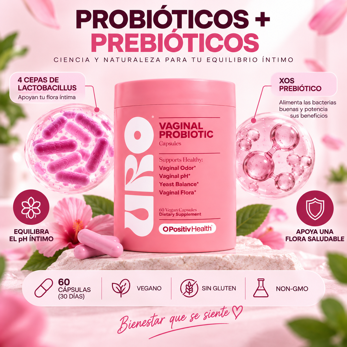 Frasco de URO abierto con las cápsulas