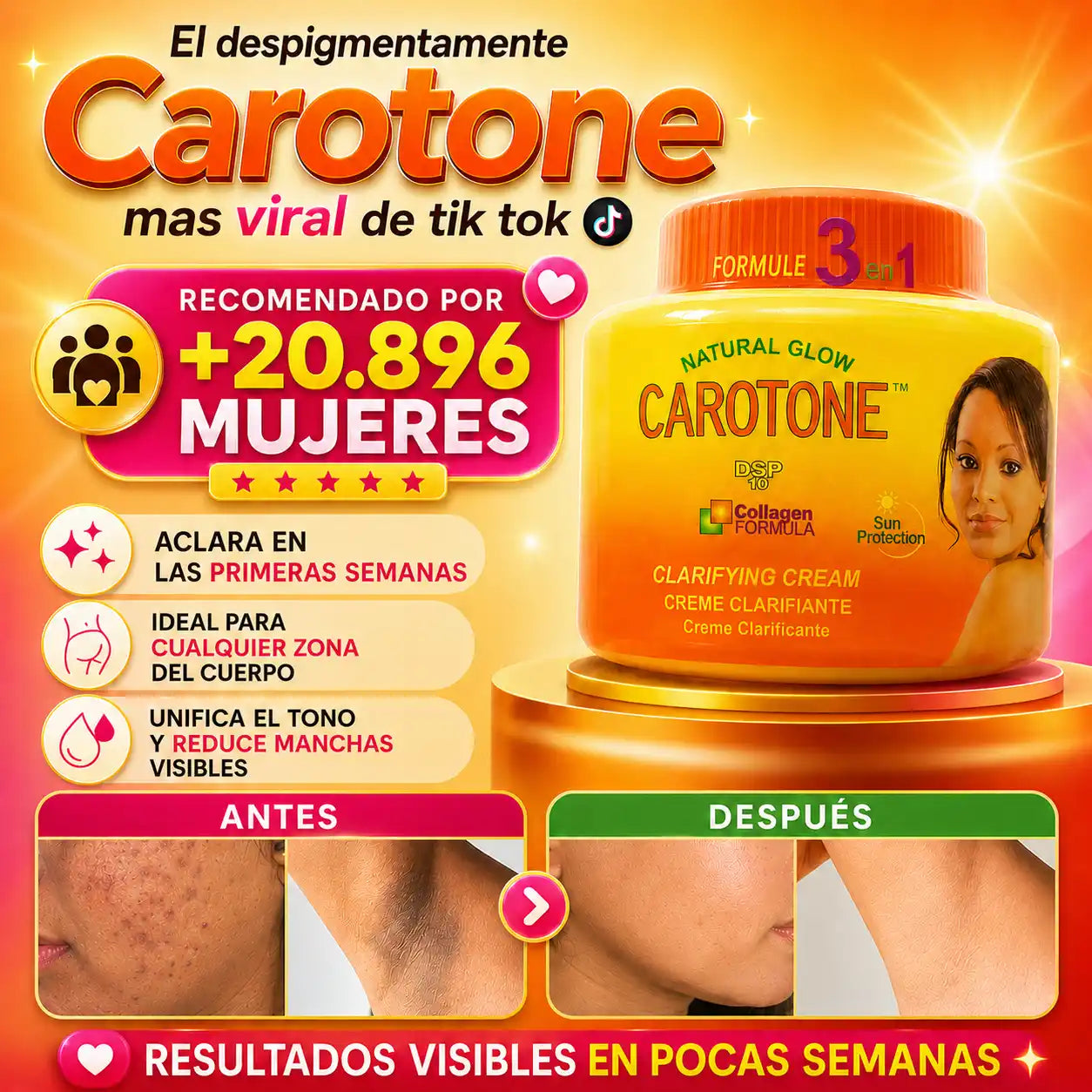 CAROTONE - De piel Oscura a piel blanca en las primeras semanas 🤩