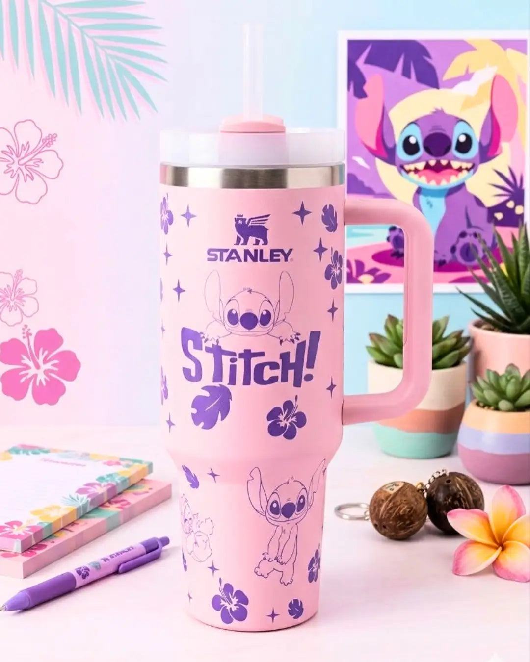 TERMO TIPO STHANLEY DE STICH | Lleva tu bebida fría o caliente por horas y con estilo🌺