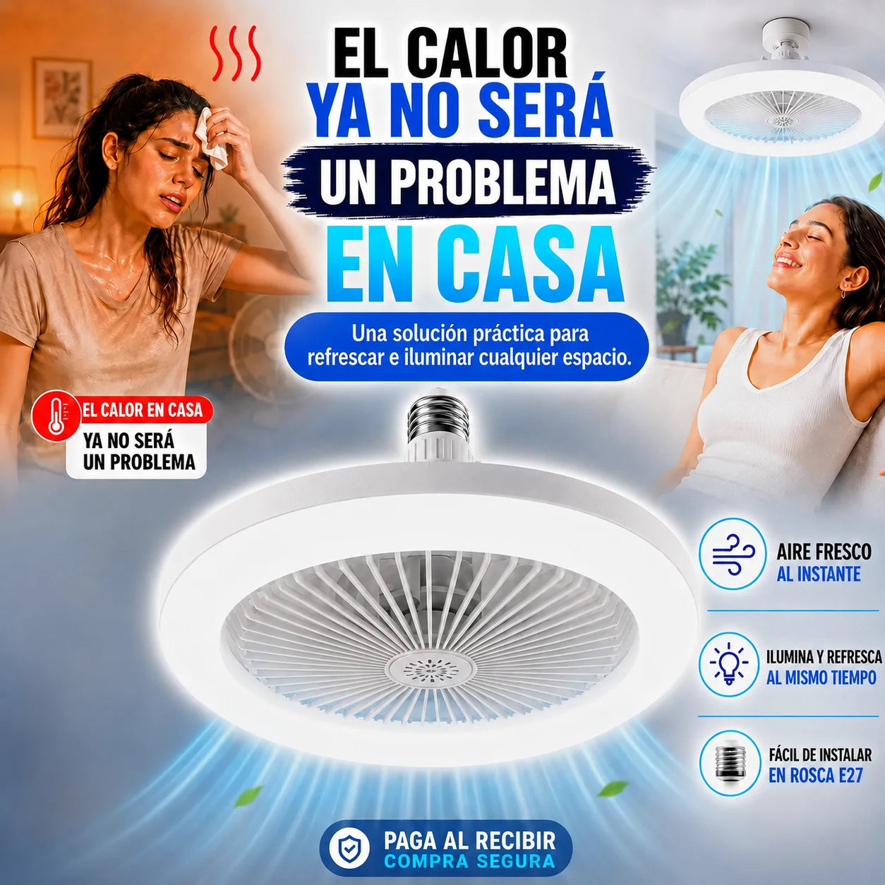 VentiLux® | Ventilador y Lampara 2 en 1 | Sin cableado ni instalaciones complejas