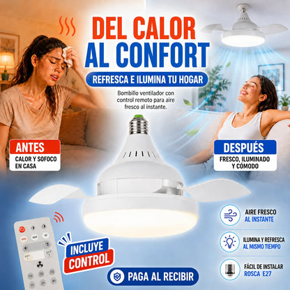 VentiLux® | Ventilador y Lampara 2 en 1 | Con control, Sin cableado, ni instalaciones complejas