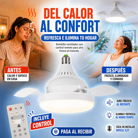 VentiLux® | Ventilador y Lampara 2 en 1 | Con control, Sin cableado, ni instalaciones complejas