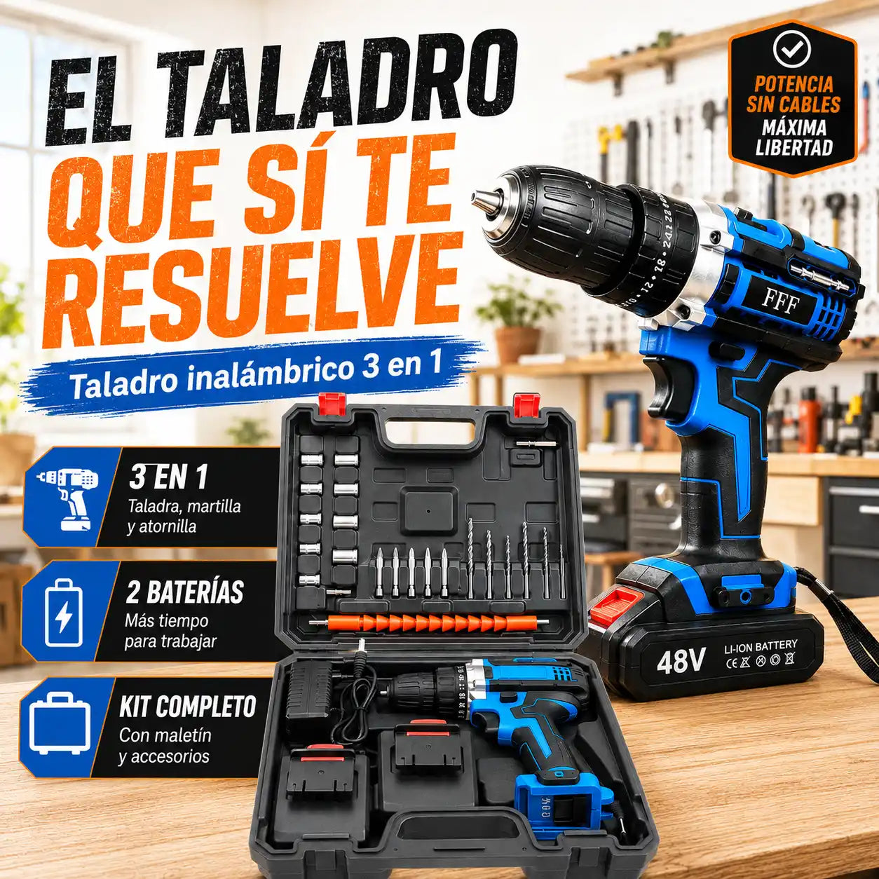 Taladro Inalámbrico 2 Baterías: Resolvé trabajos del hogar en minutos