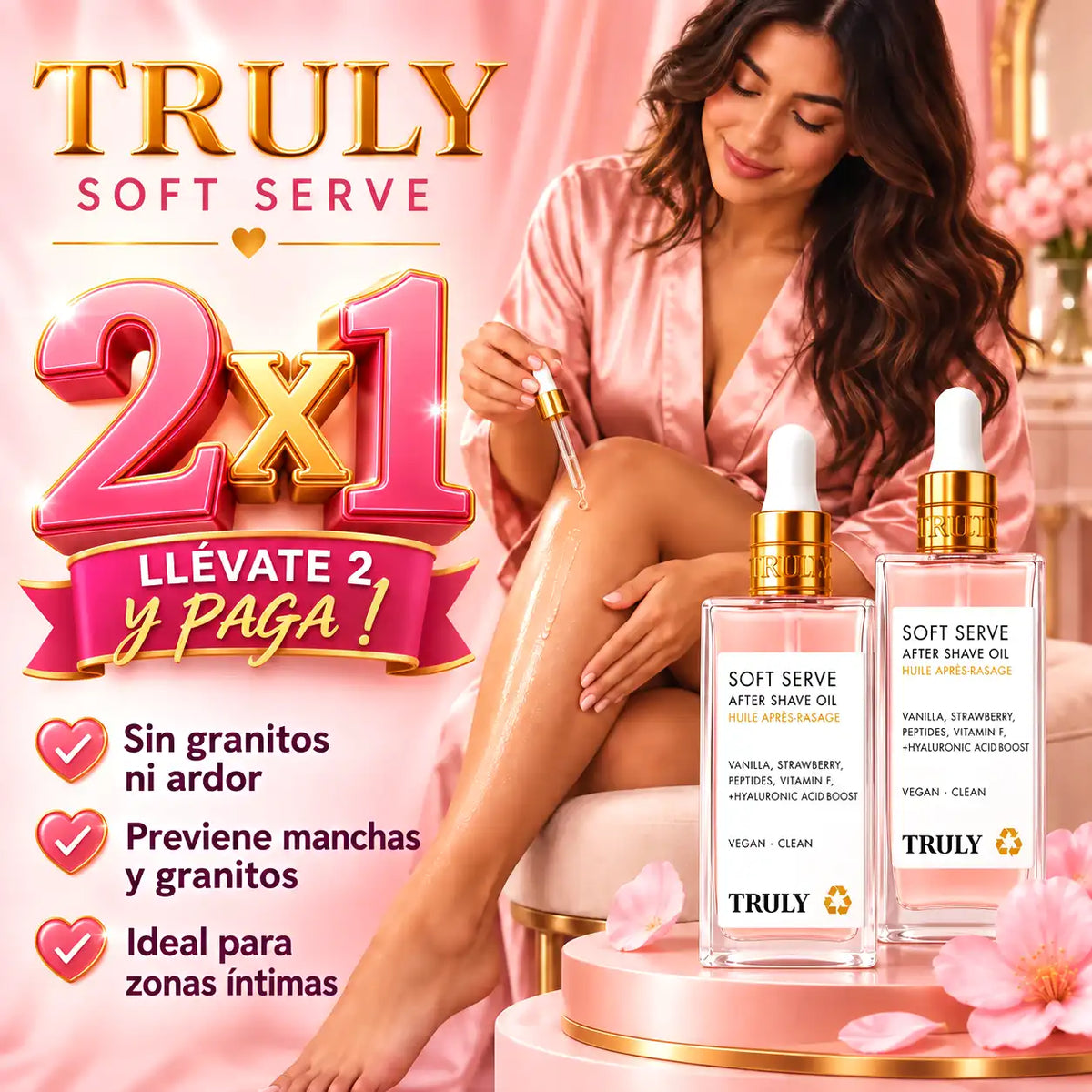2x1 Aceite Truly Soft Serve Fresa | Hidrata, Elimina manchas y Vellos Encarnados💗