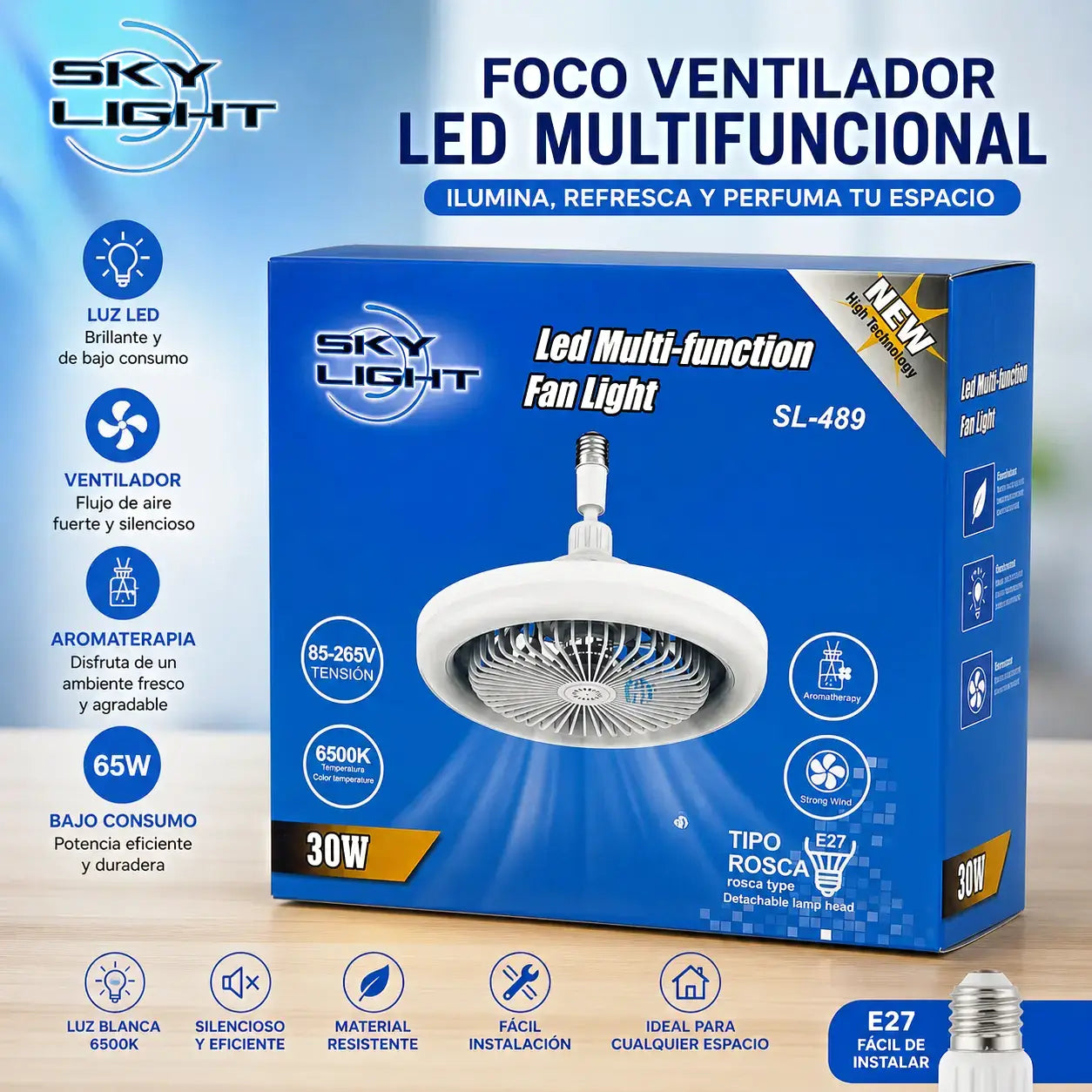 VentiLux® | Ventilador y Lampara 2 en 1 | Sin cableado ni instalaciones complejas