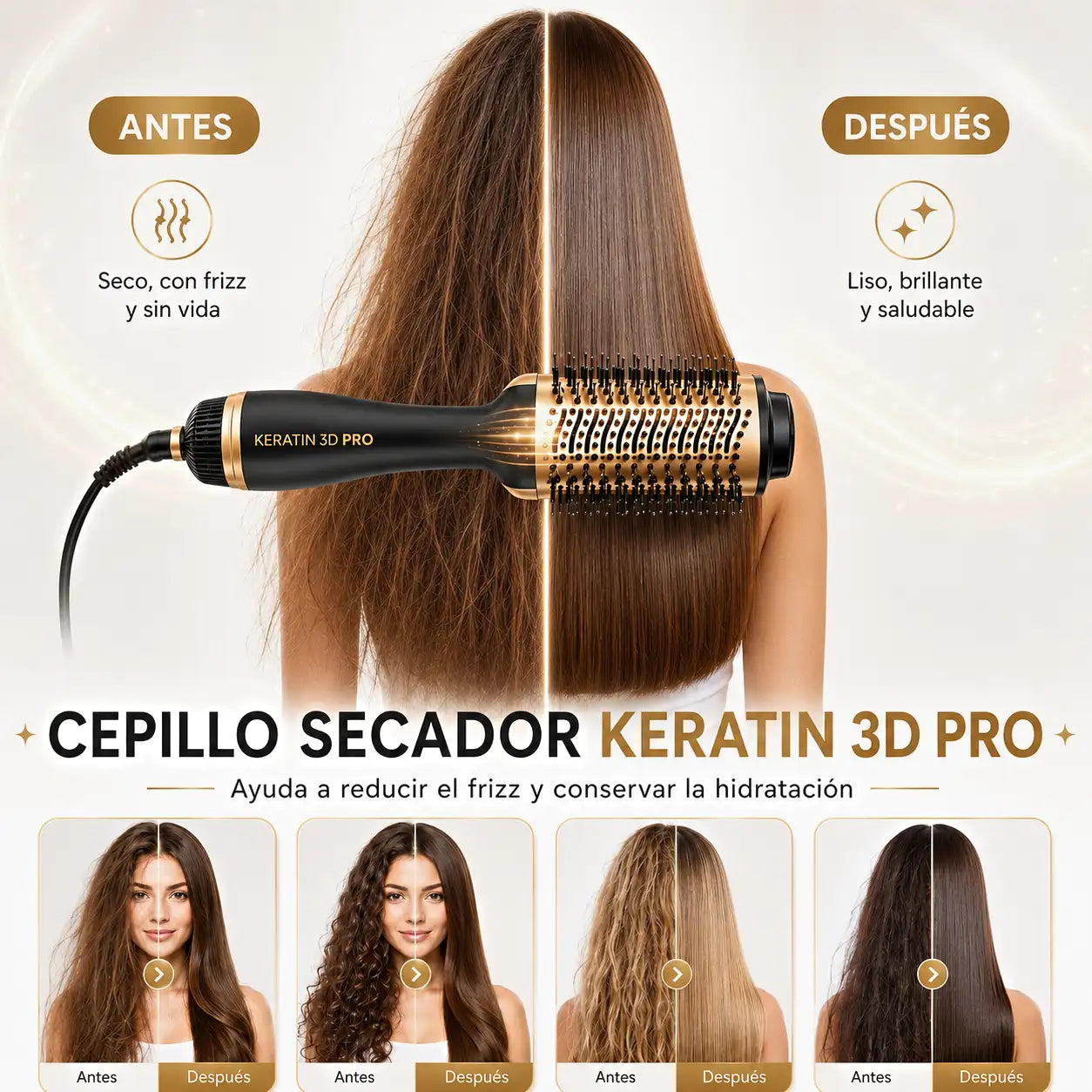 CEPILLO SECADOR KERATIN 3D PRO | Cabello Liso y sin Frizz en minutos ✨