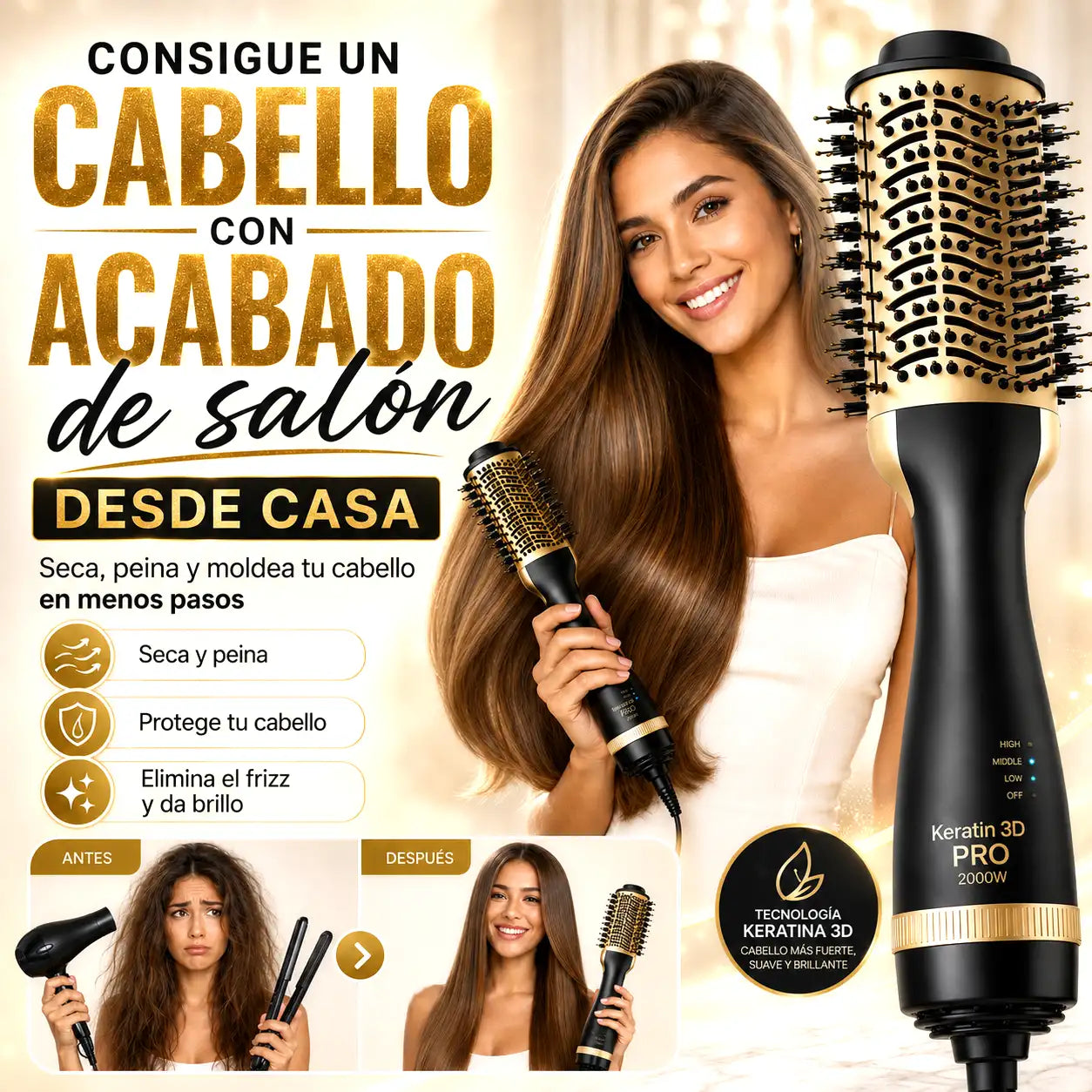CEPILLO SECADOR KERATIN 3D PRO | Cabello Liso y sin Frizz en minutos ✨