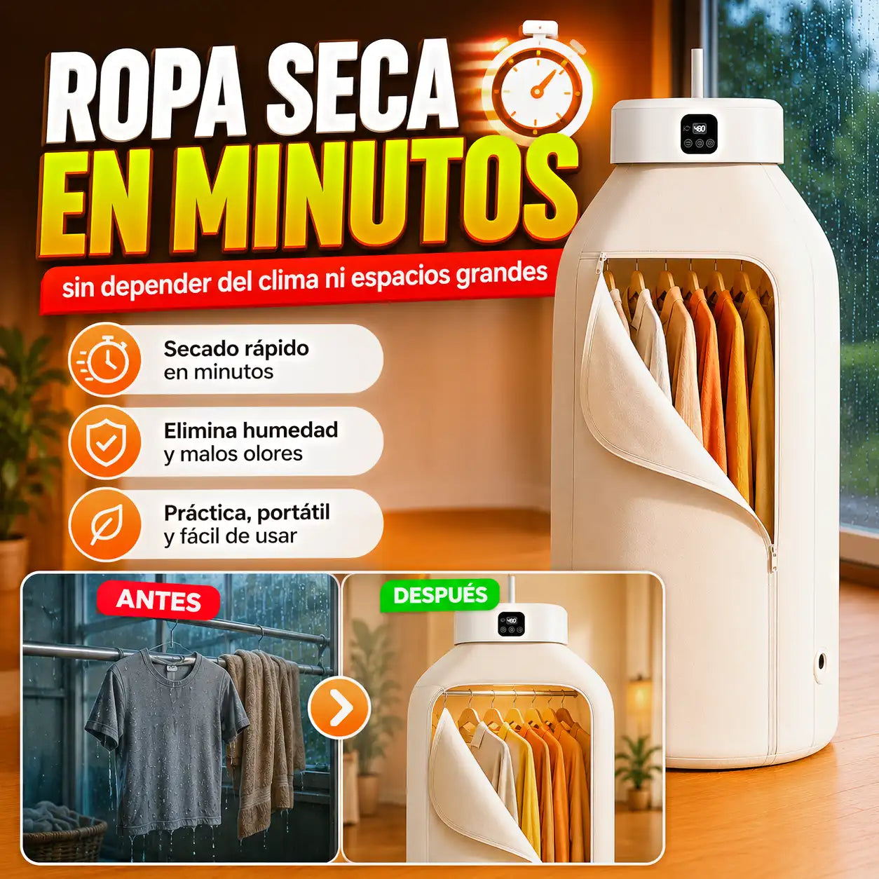 Secadora Ropa Portátil DryNow - Seca tu ropa en cualquier lugar en pocos minutos