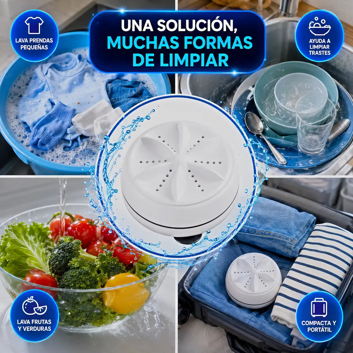 Mini Lavadora Portátil | Lavá ropa, trastes y verduras fácilmente