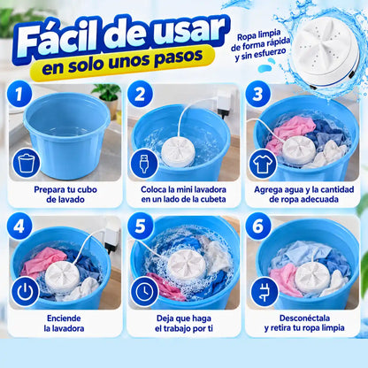 Mini Lavadora Portátil | Lavá ropa, trastes y verduras fácilmente